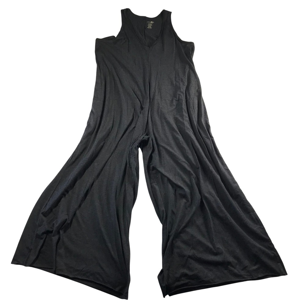 Natural Life Charcoal Gray Wide Leg Sleeveless V-Neck Jumpsuit One Size